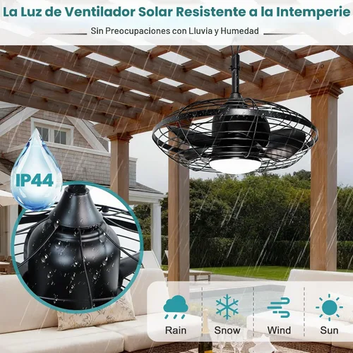 Vista 5 de Luz solar para ventilador de techo al aire libre con termostato