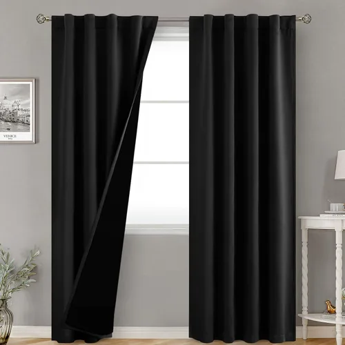 Vista 196 de BGment Cortinas 100% opacas beige de 63 pulgadas de largo con forro aislante térmico, bolsillo para varilla y lengüeta trasera de doble capa