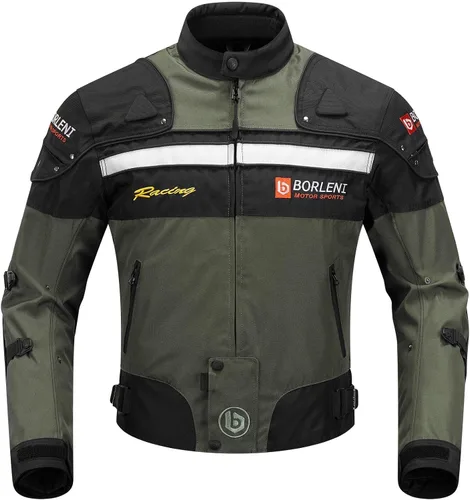 Vista 12 de BORLENI Chaqueta para motociclista, resistente al viento, equipo de protección de todo el cuerpo para motociclista Negro