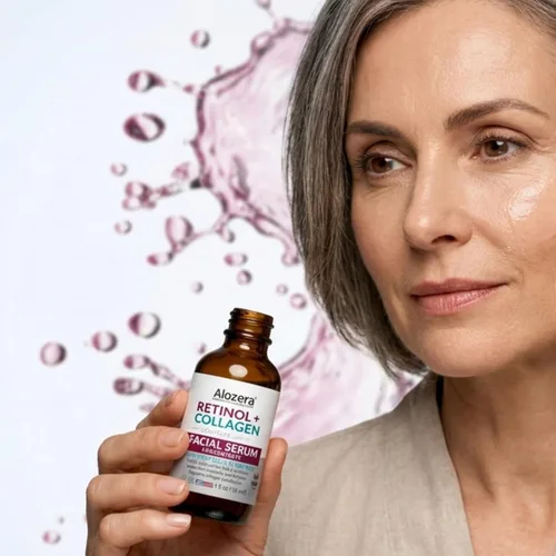 Vista 7 de Alozera Juego de 4 sueros faciales con retinol, colágeno, vitamina C, niacinamida, ácido hialurónico y ácido glicólico, exfoliante, hidratante