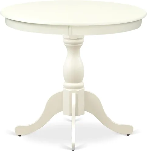 Vista 5 de East West Furniture AMVA5-LWH-W - Juego de mesa y sillas de cocina de 5 piezas, incluye una mesa de comedor redonda con pedestal y 4 sillas