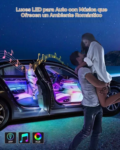 Vista 2 de YM E-Bright - Luces LED para interior de coche, 2 líneas RGBIC App Remote Music Sync App and remote control add multicolor music-sync lighting