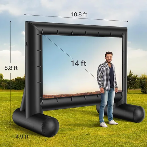Vista 3 de Amada AMPJ04 - Pantalla de cine inflable para exteriores de 14 pies, pantalla de proyector con aire rápido de bajo ruido, compatible con proyección