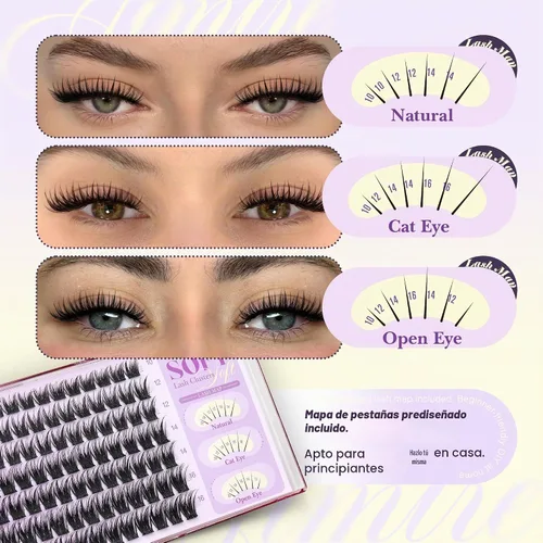 Vista 4 de Wispy Lash Racimos de Pestañas de Aspecto Natural Manga, Extensiones de Pestañas en Racimo de 0.39-0.630 in, Extensiones de pestañas en racimo en D