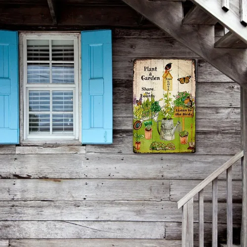 Vista 5 de Letreros de metal retro para jardín, decoración al aire libre, letrero de jardín con planta A, regalo de jardinería para mujeres, divertido arte