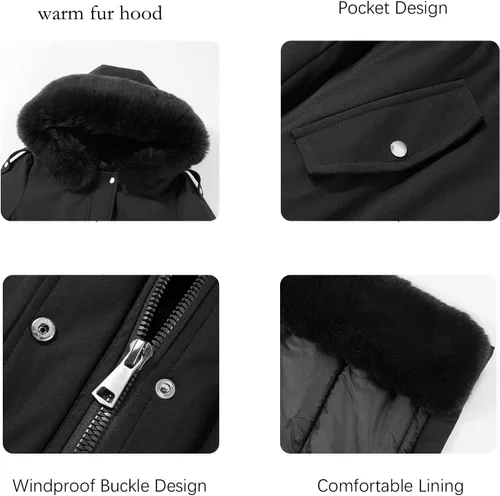 Vista 5 de RISISSIDA Puffer Jacket Women Winter Fur Lined Coat with Long Fur Collar Hooded Cold-resistant, Warm Bubble Overcoat