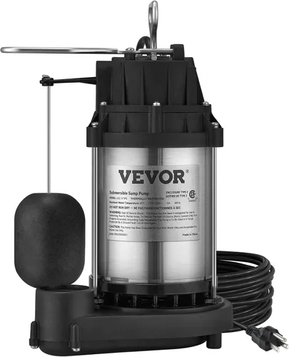 Vista 9 de VEVOR Bomba de sumidero sumergible de 1/2 HP, bomba de sumidero con superficie de acero inoxidable, cable de alimentación de 10 pies, descarga NPT