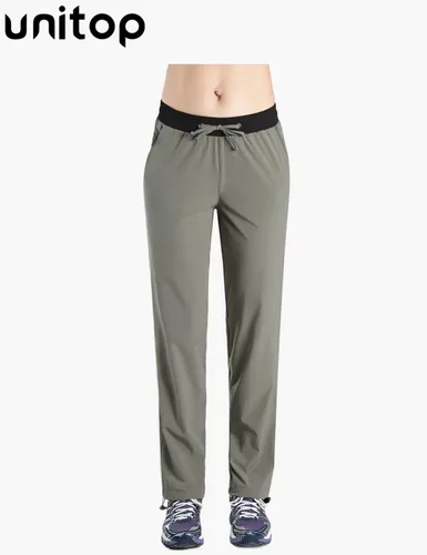 Vista 2 de unitop Pantalones de mujer de secado rápido cintura elástica con cordón de entrenamiento pantalones de senderismo
