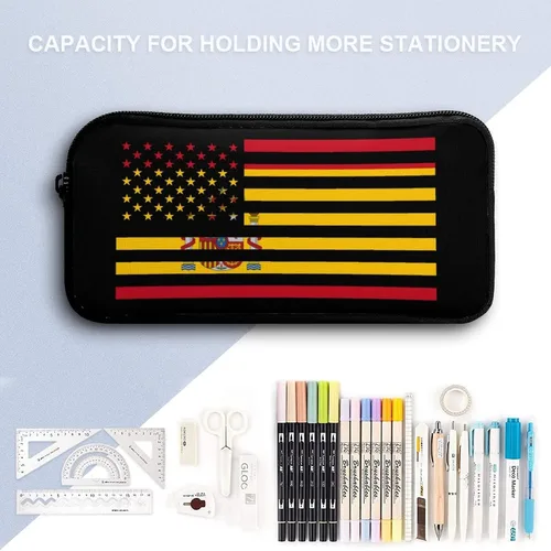 Vista 3 de Estuche de lápices con bandera americana de España, bolsa de lápices duradera de gran capacidad para almacenamiento