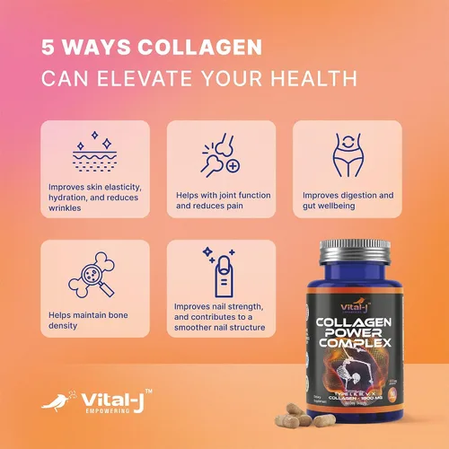 Vista 3 de Péptidos de colágeno 5 en 1 de 1800 mg, 90 cápsulas - Tipo I, II, III, V, X - Suplementos de colágeno cápsulas para mujeres y hombres - Proteína