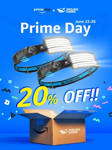 Vista 2 de Smiling Shark Linterna frontal recargable, paquete de 2 unidades, ángulo amplio, 6 luces blancas, la lámpara de cabeza LED más brillante con sensor