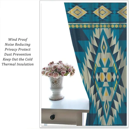 Vista 204 de Cortinas con patrón geométrico tribal, estilo suroeste, azteca, rústico, occidental, nativo americano, opacas, con bolsillo para barra, decoración