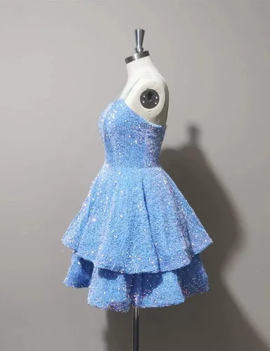 Vista 3 de Vestidos de lentejuelas para adolescentes, con tirantes delgados, brillantes, sexy, sin espalda, ajustados, cortos, vestidos de cóctel 2024