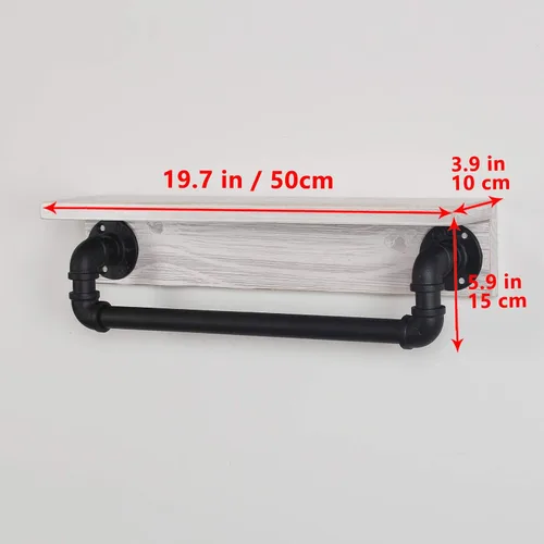 Vista 2 de MBQQ Estante de tubo industrial, estante de pared rústico con toallero, toalleros de granja de 20 pulgadas para baño, estantes flotantes montados