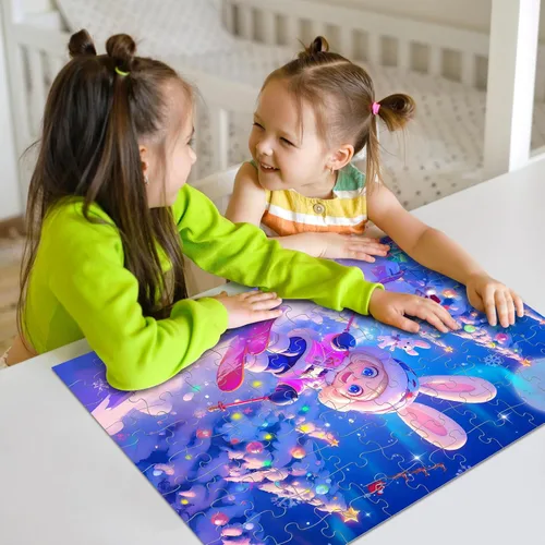 Vista 5 de Nattork Rompecabezas de 100 piezas para niños y jóvenes, conejito de esquí, piezas que encajan perfectamente