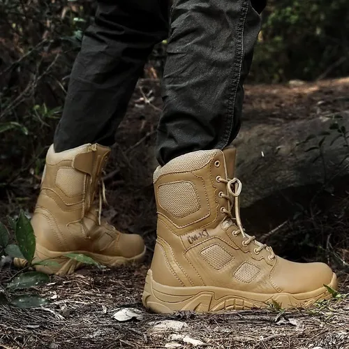 Vista 7 de IUBEIBEI Men's Military Tactical Work Boots Side Zipper Leather Motorcycle Combat Boots Desert Combat Men Outdoor Boots for Hiking Climbing