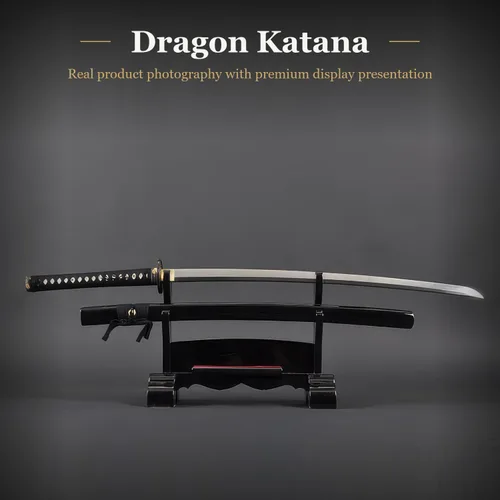 Vista 2 de HMS Espada katana samurai japonesa, Tsuba de bambú de latón, acero al carbono 1095, arcilla forjada a mano, templada, espiga completa, afilada