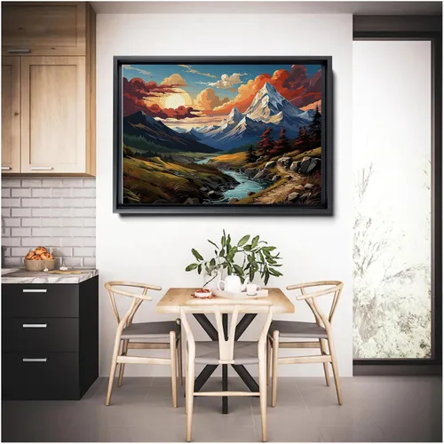 Vista 6 de Watercolor Panoramic Landscape Canvas Print, Framed Canvas, Colorful Nature Art