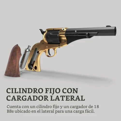 Vista 4 de Kit de pistola CO2 dorado 1858 con 2 cartuchos de CO2 250 BBS (1858s)