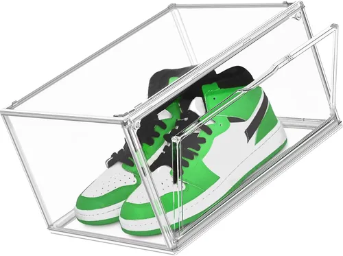 Vista 15 de Paquete de 2 cajas de zapatos de acrílico para armario, transparentes, apilables, tamaño 12 contenedores de almacenamiento de zapatos con tapas