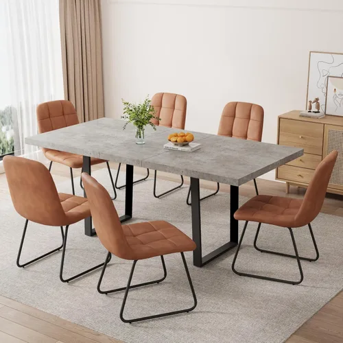 Vista 44 de ZckyCine Conjunto moderno de mesa de comedor de 5 piezas con mesa rectangular de madera y 4 sillas tapizadas en cuero, capacidad para 4 personas