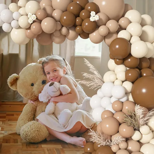 Vista 4 de Kit de arco de guirnalda de globos marrones, 142 unidades, color nude, café, marrón, boho, rubor, bronceado, neutro, para oso de peluche, baby