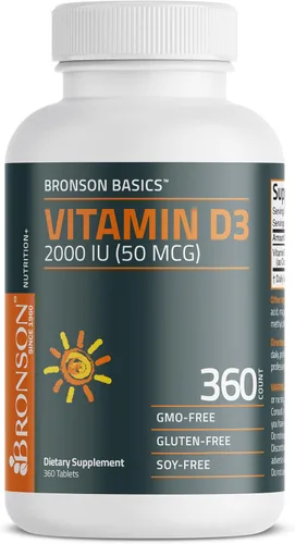 Vista 5 de Bronson Vitamina D3 2000 UI (50mcg) Sin OGM, 360 tabletas