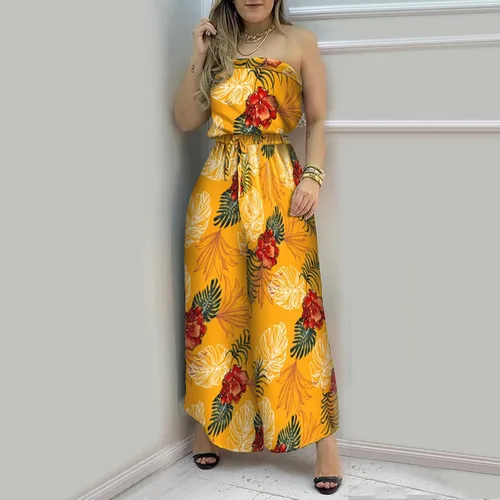 Vista 2 de OIOLOY Mono largo con hombros descubiertos y estampado floral para mujer