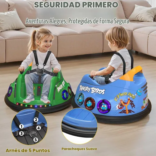 Vista 5 de ANPABO Coches chocones de 12V para niños pequeños con giros de 360°, control remoto, luces arcoíris y Bluetooth, 3 velocidades, coche chocón