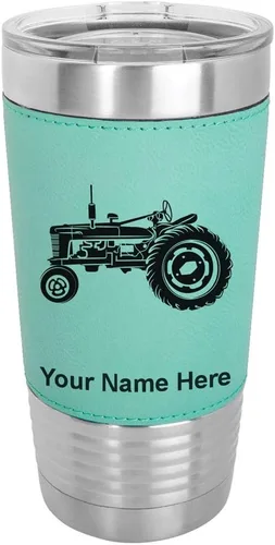 Vista 20 de LaserGram Vaso aislado al vacío de 20 onzas, Old Farm Tractor, grabado personalizado incluido (piel sintética, estilo béisbol) Engraved Gift, Faux