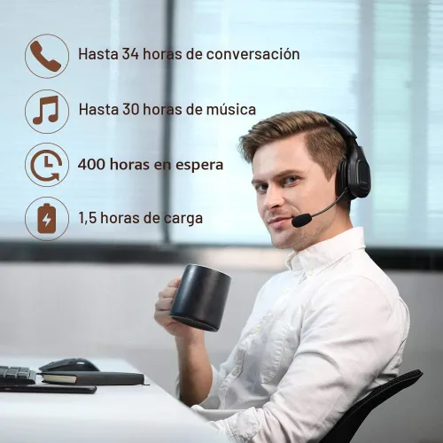Vista 6 de Trucker Auriculares Bluetooth V5.0, Auriculares Inalámbricos con Cancelación de Ruido y Micrófono Silenciador para Teléfonos Celulares, Auriculares