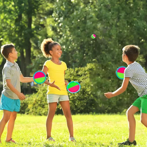 Vista 2 de Juegos al aire libre, juego de lanzamiento y pelota con 6 paletas y 3 pelotas, juegos de patio perfectos para niños de 4 a 8 años, regalos de Pascua