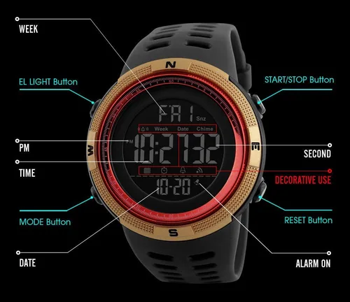 Vista 7 de Fanmis Militar esfera grande deportes día fecha digital luminoso negro silicona hombres mujeres reloj de pulsera, Negro -, Digital, movimiento