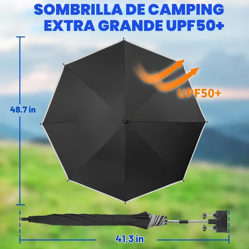 Vista 2 de Sombrilla de playa, paquete de 2 paraguas para silla de 48.7 pulgadas con abrazadera ajustable de 360°, protección UV, sombrilla grande para silla