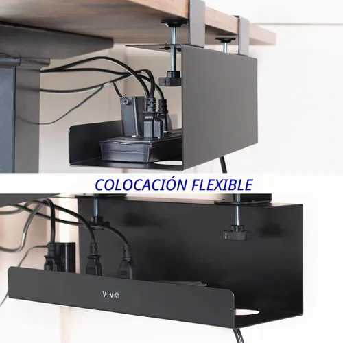 Vista 7 de VIVO Sin taladro Abrazadera de 17 pulgadas para administración de cables de extensión de alimentación Bandeja de administración de cables debajo