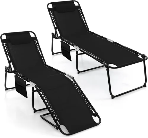 Vista 14 de Goplus Tumbona para exteriores, silla plegable de 5 posiciones para playa, con almohada desmontable, bolsillo lateral, tumbona para tomar el sol