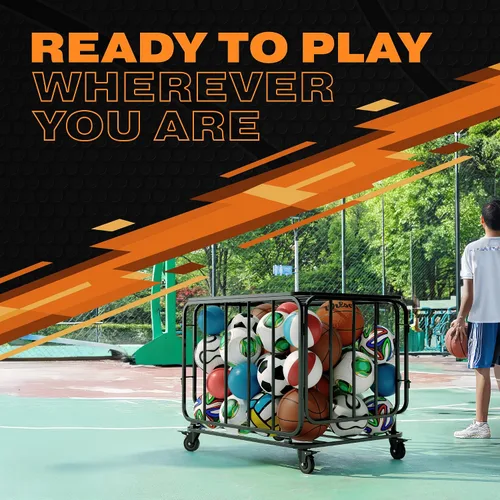 Vista 4 de Houseables Sports Ball Storage & Display Solutions – Basketball, Football, Soccer & Volleyball Organizer, Ball Holder, Display Stand, Rolling