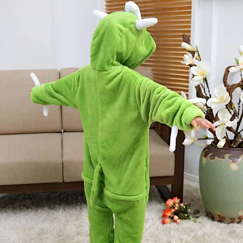 Vista 4 de Plustrong Pijama de una sola pieza para niños, disfraces de Halloween para niños y niñas, enterizo de franela de animales, disfraces de Halloween