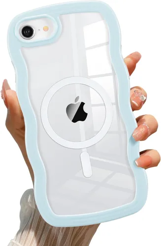 Vista 53 de QLTYPRI Funda magnética para iPhone 11 compatible con Magsafe, bonita funda transparente con marco de onda rizada para niñas y mujeres, parachoques