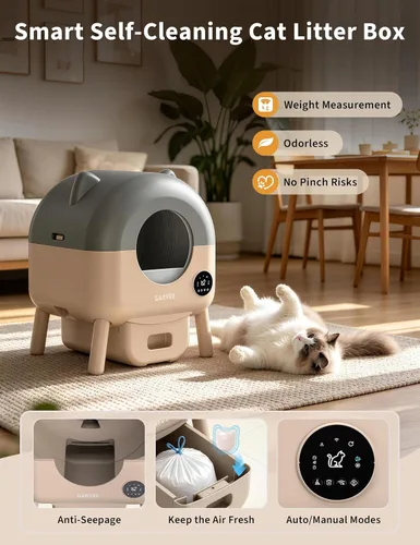 Vista 8 de Aptliton Caja de arena automática para gatos autolimpiante, gran capacidad