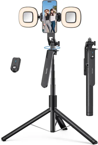 Vista 8 de TECKNET Trípode de teléfono de 71 pulgadas y palo para selfie, soporte de trípode portátil extensible para teléfono celular con control remoto