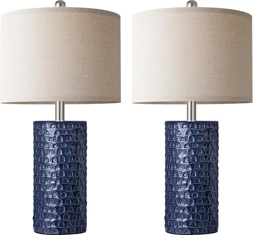 Vista 2 de PARTPHONER Juego de 2 lámparas de mesa de cerámica modernas de 23 pulgadas, lámparas de mesa para sala de estar, lámparas de noche rústicas