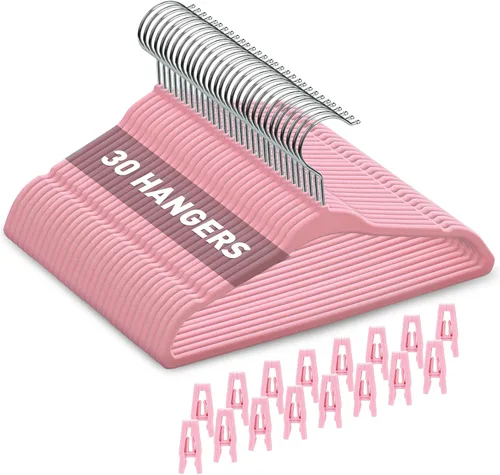 Vista 11 de Perchas de terciopelo para bebé con clips (paquete de 30) Perchas ultrafinas para ropa de bebé de 11 pulgadas Fieltro antideslizante Beige