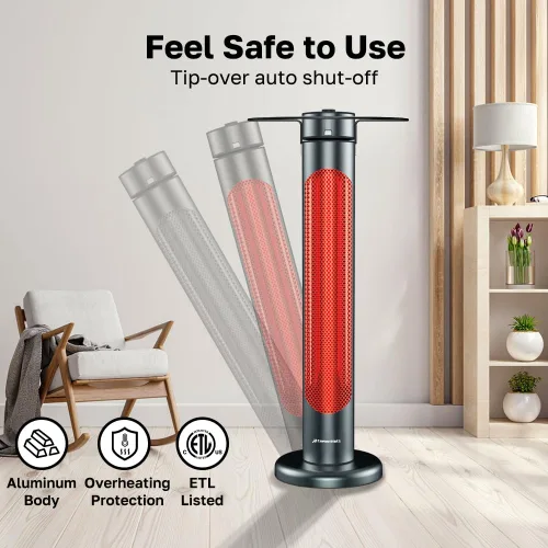 Vista 4 de ThermoMate Calentador eléctrico para patio, calentador infrarrojo IP65 de 1500 W para exteriores/interiores con control remoto, 8 niveles