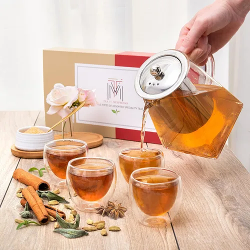 Vista 6 de Mixpresso Juego de 5 teteras de vidrio, tetera con infusor extraíble, tetera de vidrio transparente de 33 onzas con 4 tazas de pared doble de 2.7