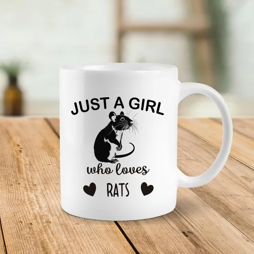 Vista 3 de Rat Lovers - Taza de té de cerámica de 11 onzas, taza de café con texto en inglés "Just a Girl Who Loves Rats