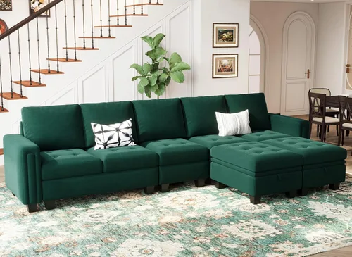 Vista 7 de Belffin Módulo de terciopelo de un solo asiento para sofá modular seccional, sofá sin brazos, tela moderna, color verde