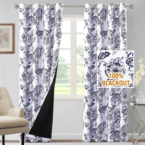 Vista 29 de H.VERSAILTEX - Cortinas 100% blackout con estampado floral de cattleyas, 45 pulgadas de largo, juego de 2 paneles térmicos con forro negro, a prueba