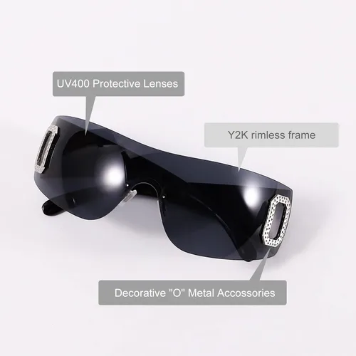 Vista 4 de SENMARIES Gafas de sol envolventes Y2K para mujer, gafas de sol con joyas, gafas de sol retro sin marco