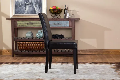 Vista 7 de Silla Parson de madera maciza con almohadilla de cuero, estilo urbano, juego de 2 unidades, de Roundhill, Madera, Negro